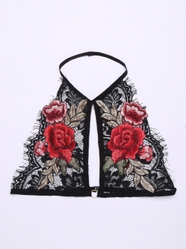 

Black Lace Halter Bra Embroidered Floral Bralette, Multicolor