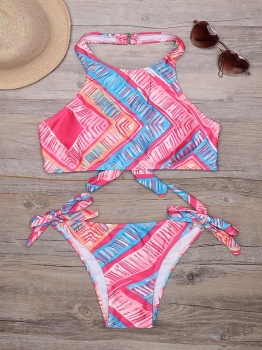 

Printed Halter Push Up Padded Side Tie Bikini Set, Multicolor