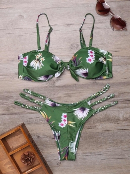

Printed Spaghetti Strap Braided Bikini Set Swimwear, Multicolor