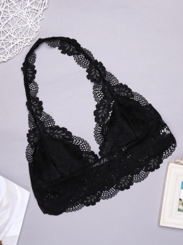 

Black Sheer Scalloped Lace Halter Bralette, Multicolor