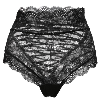 

Black Women Hollow Floral Lace High Waist Sexy Briefs, Multicolor