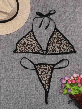 

Women Sexy Lingerie Bralette Set Halter Leopard Triangle Cup Unlined Bra with G-string, Multi-color