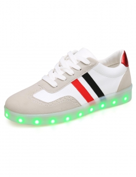 

LED Light Up Patchwork Round Toe Synthetic Leather Flatform Sneakers, Multicolor