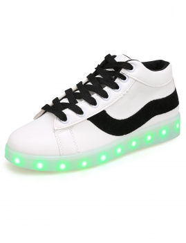 

Couple LED Light Up Patchwork Round Toe Flatform Sneakers, Multicolor