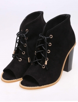 

Black Solid Faux Suede Lace Up Peep Toe Ankle High Heel Sandals, Multicolor