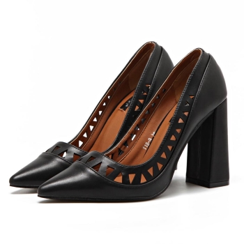 

Black Casual Women Solid Hollow Out Pointed Toe Thick High Heel Pumps, Multicolor
