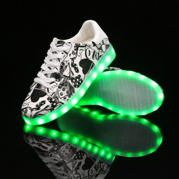 

LED Light Up Letter Print Round Toe Sneakers, Multicolor