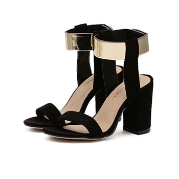 

Black Suede Roman Style Block Heel Ankle Strap High-Heel Sandal, Multicolor