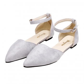 

Gray Solid Color Point Toe Buckle Ankle-Strap Flats, Multicolor