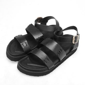 

Black Peep Toe Buckle Thick Soled Platform Flat Sandals, Multicolor