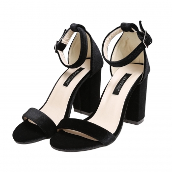 

Black Solid Color Faux Velvet Ankle Strap High Heel Sandals, Multicolor