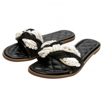 

Black Casual Beading Patchwork Summer Slides Flat Sandals, Multicolor