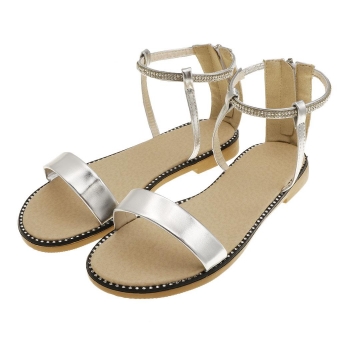 

Rhinstone Zipper Up Flat Ankle Strap Sandals, Multicolor