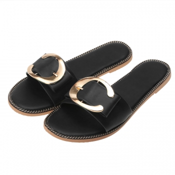 

Black Casual Buckle Solid Color Flat Slides Slipper Sandals, Multicolor