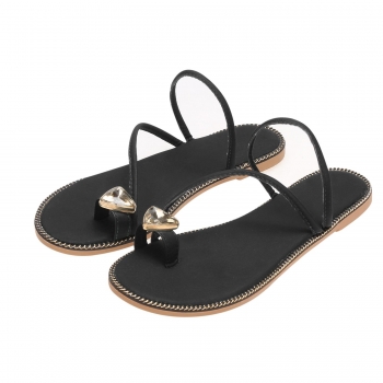 

Black Casual Heart Shape Rhinestone Flat Sandals Beach, Multicolor