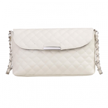 

White Synthetic Leather Quilted Crossbody Bag