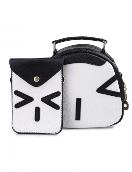 

Black and White Cartoon Cat Face Pattern Cross-body Bag and Wallet