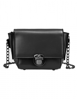 

Black PU Leather Pushlock Closure Flap Crossbody Bag with Chain, Multicolor