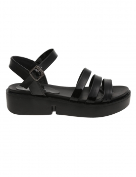 

Black Roman Style Round Toe Buckle Thick Soled Platform Flat Sandals, Multicolor