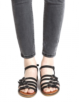 

Buckle Strap Over Peep Toe Flat Sandals, Multicolor