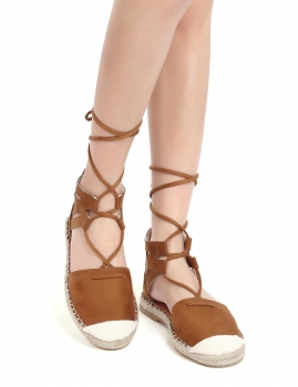 

Brown Lace Up Round Toe Espadrilles Flat Sandals, Multicolor