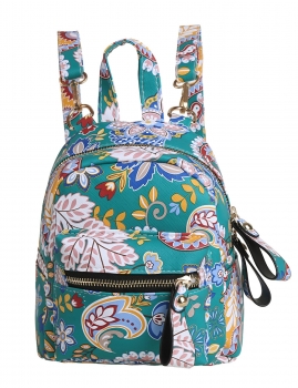 

Green Flower Leaf Printed Zipper Closure Backpacks Bag