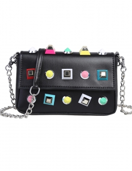 

Black Stud Decorated Magnetic Button Closure Chain Crossbody Bag, Multicolor