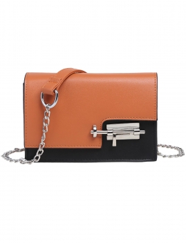 

Orange Patchwork Lock Detail Flap Crossbody Bag, Multicolor