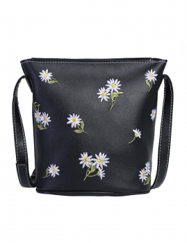 

Black PU Leather Flower Embroidered Crossbody Bag, Multicolor
