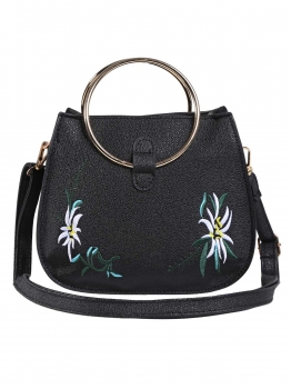 

Black Round Metal Handle Floral Embroidery Cross-body Bags, Multicolor