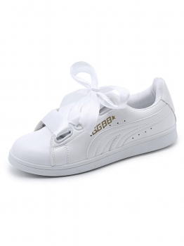 

White Letter Print Lace-up Sneakers, Multicolor