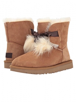 

Brown Suede Pom-Pom Ankle Length Gita Snow Boots, Multicolor