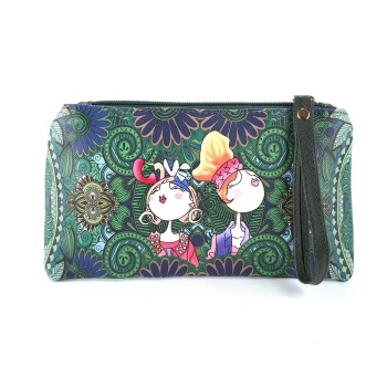 

Cartoon Print Vintage Style Clutch Long Wallet Purse, Green