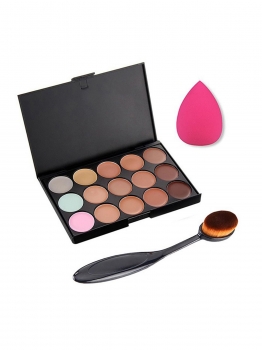

15 Colors Makeup Face Cream Concealer Palette Brush Sponge Set