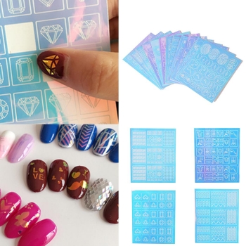 

12 Sheet Nail Art Stencil Guide Sticker Manicure Stencil Stickers Hollow Nail Art