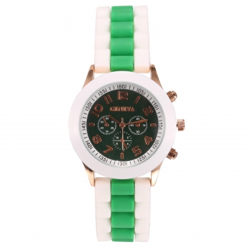 

Fashion Women Silicone Strap Contrast color Quartz Wrist Watch, Green