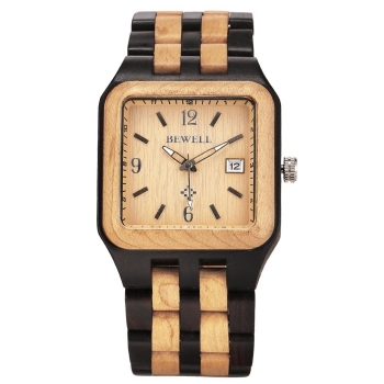 

Unisex Casual Wood Square Dial Quartz Watch Wristwatch With Auto Date, Multicolor