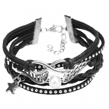 

Black Vintage Braided Angel Wings Pearl Bracelet