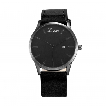 

Black Stainless Steel Leather Analog Quartz Date Wrist Watch