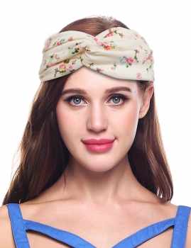 

Beige Floral Turban Twist Knot Head Wrap Headband Elastic Hair Band, Multicolor