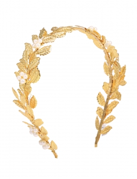 

Faux Pearl Embellished Golden Leaf Shape Headband, Gold