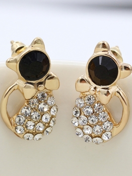 

1 Pair Cat Shape Bow Tie Rhinestone Stud Earrings Jewelry