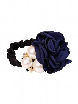 

Navy blue Flower Rose Pearl Decor Wedding Party Hair Tie Scrunchies, Multicolor