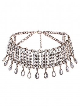 

Lobster Claw Clasp Rhinestone Wide Statement Choker Necklace, Multicolor