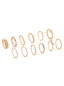

12 PCS Gold Polished Crystal Stackable Finger Rings Set