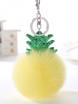 

Cute Faux Fur Sequined Pineapple Pandent Keychain Key Ring w" Hook Key Bag Decor, Yellow