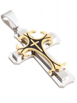 

Metal Cross Pendant Beads Chain Necklace, Silver