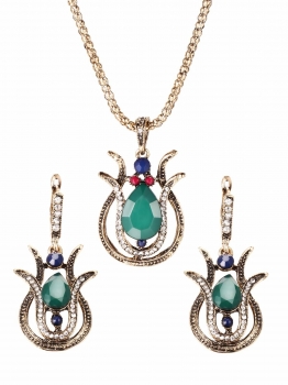 

Green Alloy Lobster Claw Clasp Long Chain Pendant Necklace with 1 Pair Earrings