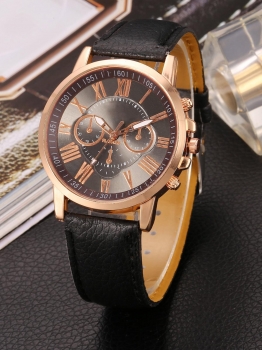 

Women Casual Three Eyed Decor Roman Numerals Luminous Analog Case Wristwatch, Multicolor