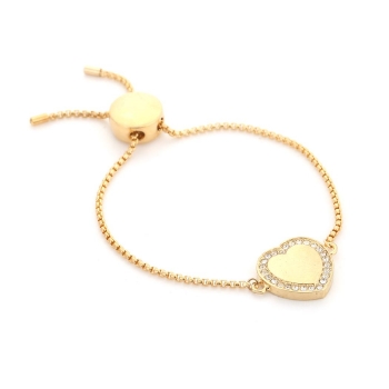 

Gold Women Alloy Rhinestone Crystal Heart Shaped Adjustable Link Chain Bracelet, Multicolor